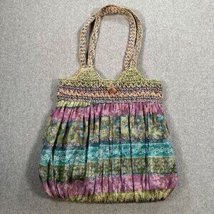 Cappelli Straworld Woven Raffia & Fabric Boho Shoulder Bag Beach Purple Green